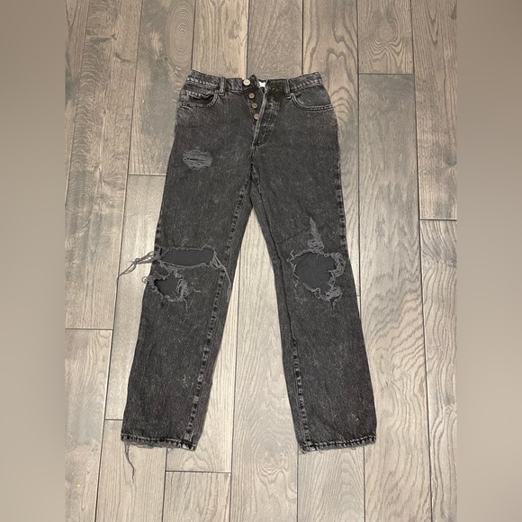 Black Ripped Straight Leg Jeans - Picture 1 of 1